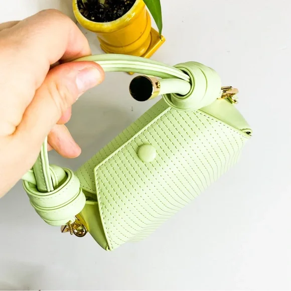 Vegan Leather Pastel Green Stylish Knot-Handle Mini Bag - Picture 3 of 6